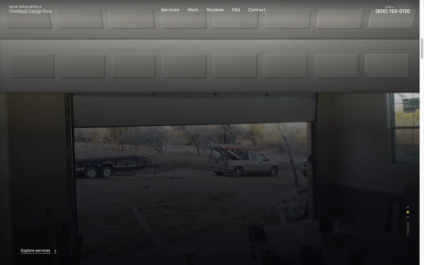 The next part of the website's story, with garage door panels rolling up to reveal the garage.
